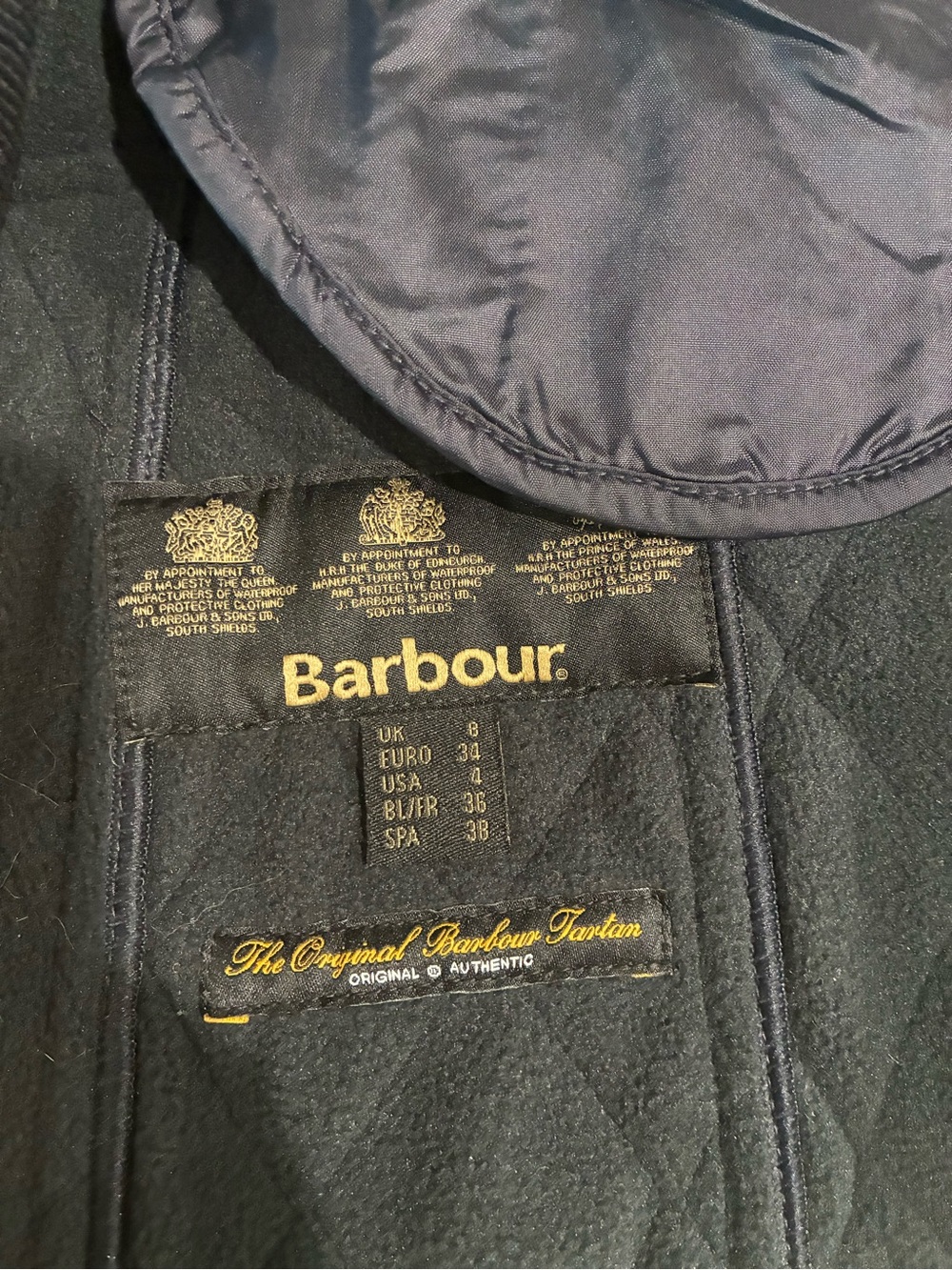 Barbour Black Quilted Coat Corduroy Collar Tartan Plaid lining Bomber Jacket - Picture 6 of 6